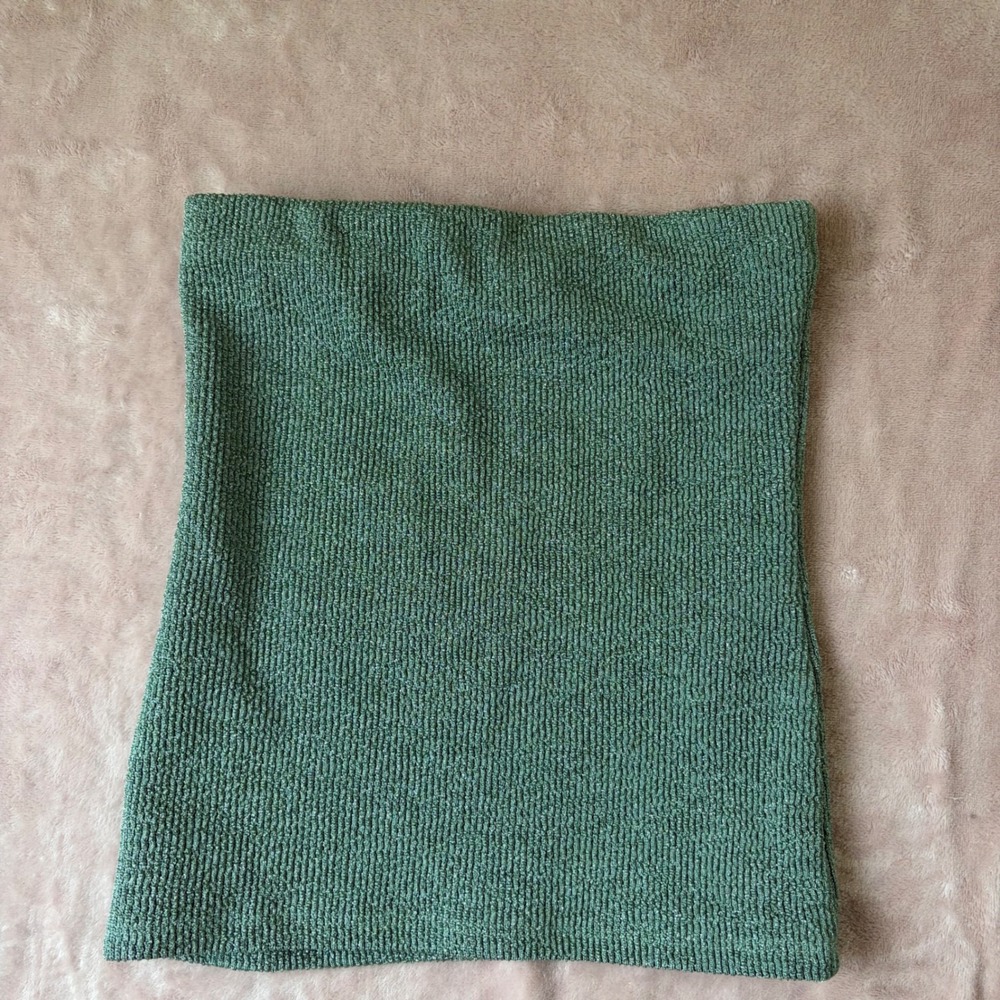 Zara Mermaidcore Sage Green Metallic Knit Tube Top Strapless Small